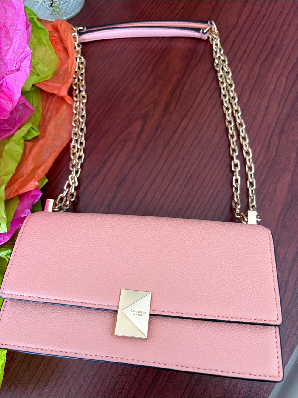 kate spade New York crossbody NWT Apricot Leather Flap Crossbody with Gold Chain